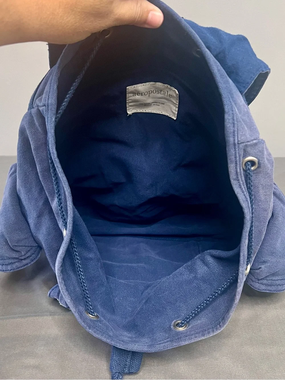 VTG Y2K Aeropostale Navy Blue Canvas Drawstring Rucksack Small Backpack